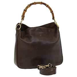 Gucci-Bolsa de Ombro de Couro GUCCI Bamboo 2way Marrom 001 3444 1638 Auth 82177-Marrom