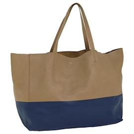 Céline-Bolsa tote de couro azul CELINE Horizontalkava Auth hk1542-Azul