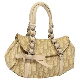 Christian Dior-Bolsa de mão em lona Trotter Christian Dior em couro PVC bege Auth 84477-Bege