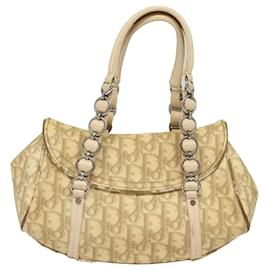 Christian Dior-Bolsa de mão em lona Trotter Christian Dior em couro PVC bege Auth 84477-Bege