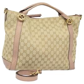 Gucci-Bolsa de mão GUCCI GG Canvas 2way Bege Rosa ouro 323675 Auth 85520-Rosa,Bege,Dourado