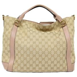 Gucci-GUCCI GG Canvas Handtasche 2way Beige Rosa Gold 323675 Auth 85520-Pink,Beige,Golden