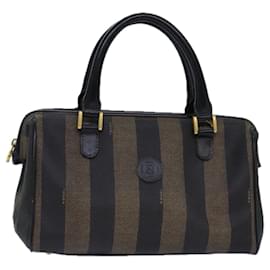 Fendi-FENDI Pecan Canvas Hand Bag Brown Black Auth ar12307-Brown,Black