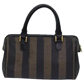 Fendi-FENDI Pecan Canvas Hand Bag Brown Black Auth ar12307-Brown,Black