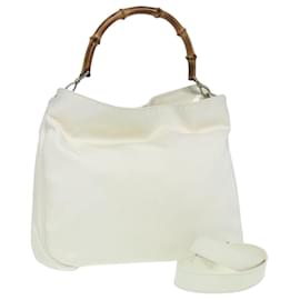 Gucci-Bolsa de mão em canvas GUCCI Bamboo branca 001 1705 1577 Auth 83496-Branco