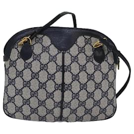 Gucci-Sac à épaule GUCCI GG Supreme Sherry Line en PVC cuir bleu marine rouge Auth 85108-Rouge,Bleu Marine