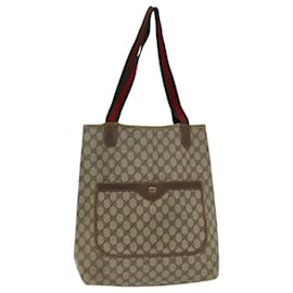 Gucci-GUCCI GG Supreme Web Sherry Line Tote Bag PVC Leather Beige 39 02 003 Auth 84942-Red,Beige,Green