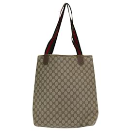 Gucci-GUCCI GG Supreme Web Sherry Line Tote Bag PVC Leather Beige 39 02 003 Auth 84942-Red,Beige,Green