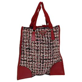 Prada-PRADA Sac à main en tweed rouge Auth 83493-Rouge