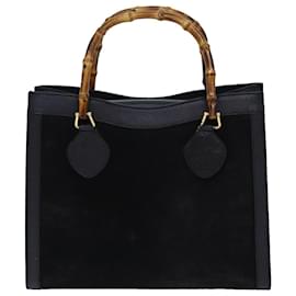 Gucci-Sac à main en daim noir GUCCI Bamboo 002 1095 026 Auth 83941-Noir