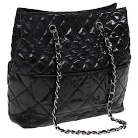 Chanel-CHANEL Bolsa Tote Matelassé de Couro Preto com Corrente CC Auth bs16447-Preto