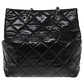 Chanel-CHANEL Bolsa Tote Matelassé de Couro Preto com Corrente CC Auth bs16447-Preto