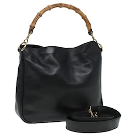 Gucci-Bolsa de Ombro Gucci Bamboo de Couro 2 em 1 Preta Auth 84762-Preto