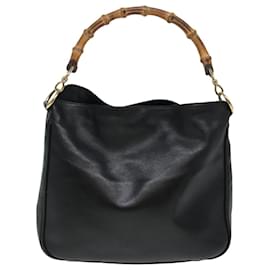 Gucci-Bolsa de Ombro Gucci Bamboo de Couro 2 em 1 Preta Auth 84762-Preto