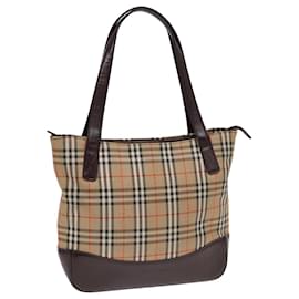 Burberry-Sac fourre-tout en toile et cuir Burberry Nova Check beige marron Auth ep5013-Marron,Beige