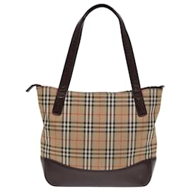 Burberry-Bolsa tote Burberry Nova Check em lona e couro bege marrom Auth ep5013-Marrom,Bege