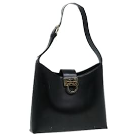 Salvatore Ferragamo-Sac à bandoulière en cuir noir Gancini Chain de Salvatore Ferragamo Auth yk14084-Noir