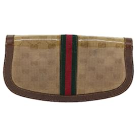 Gucci-GUCCI GG Canvas Web Sherry Linie Clutch Bag Beige Rot Grün Auth fm3664-Rot,Beige,Grün