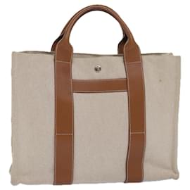 Hermès-HERMES Sac Arne MM Bolsa de Mão Lona Couro Bege Auth ar12290-Bege