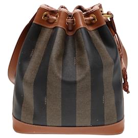 Fendi-Bolsa de ombro em lona Pecan FENDI marrom preto Auth 83448-Marrom,Preto