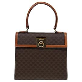 Céline-Bolsa de mão em lona Macadam CELINE em couro PVC marrom Auth 85010-Marrom