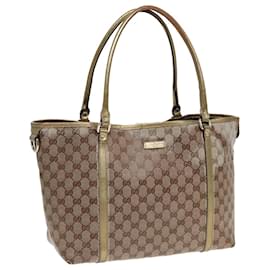 Gucci-GUCCI GG Crystal Tote Bag Gold Beige 197953 Auth 85182-Beige,Golden