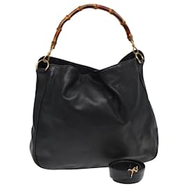 Gucci-Bolsa de mão em couro preto GUCCI Bamboo 001 3754 1577 Auth 85536-Preto