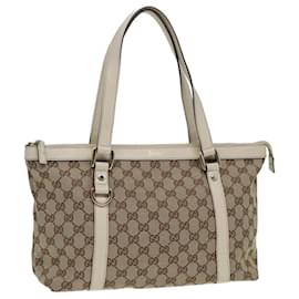 Gucci-GUCCI GG Canvas Handtasche Beige Weiß Gold 141470 Auth 85544-Weiß,Beige,Golden