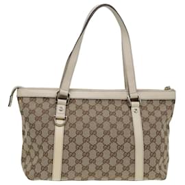 Gucci-GUCCI GG Canvas Handtasche Beige Weiß Gold 141470 Auth 85544-Weiß,Beige,Golden