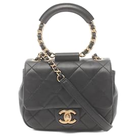 Chanel-Bolsa de ombro de couro de cordeiro preto Chanel-Preto