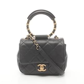 Chanel-Sac à épaule en agneau noir Chanel-Noir