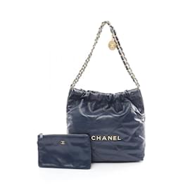 Chanel-Bolsa de Ombro Chanel 22 em Couro Azul Marinho-Azul marinho