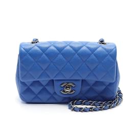 Chanel-Sac à épaule en cuir caviar bleu Chanel-Bleu