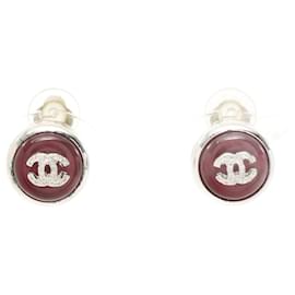 Chanel-Boucles d'oreilles Clip Coco Mark de Chanel-Argenté,Rouge