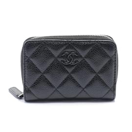 Chanel-Porte-monnaie zippé classique Chanel en cuir caviar noir-Noir