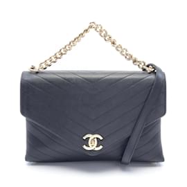 Chanel-Sac à épaule Chanel Chevron V-Stitch-Bleu Marine