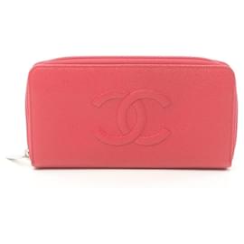 Chanel-Carteira longa redonda Chanel Coco Mark em couro caviar vermelho-Vermelho