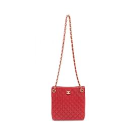 Chanel-Chanel Rote Lammleder Schultertasche-Rot