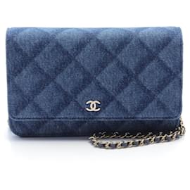 Chanel-Bolsa de ombro em denim com padrão Matelassé Chanel-Azul marinho