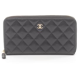 Chanel-Portefeuille long rond Matelassé Chanel en cuir caviar noir-Noir