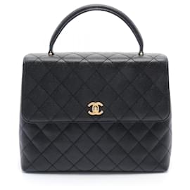 Chanel-Chanel Matelassé Handtasche aus schwarzem Kaviarleder-Schwarz