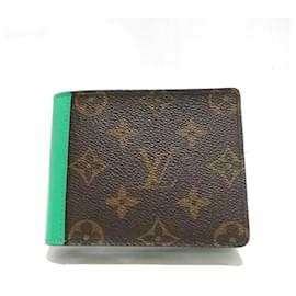 Louis Vuitton-Carteira dobrável bi-fold Monogram Macassar Louis Vuitton-Marrom,Verde