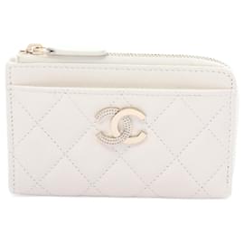 Chanel-Porta-moedas Matelassé Chanel em couro caviar branco-Branco