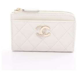 Chanel-Porte-monnaie Matelassé Chanel en cuir caviar blanc-Blanc