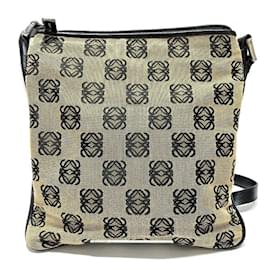 Loewe-Loewe Anagram Canvas Schultertasche-Schwarz,Beige