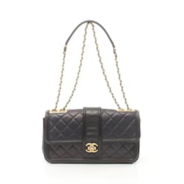 Chanel-Chanel Matelassé Schultertasche-Schwarz,Marineblau