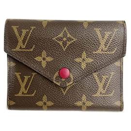 Louis Vuitton-Carteira Tri-fold Victorine M41938 Fuchsia Monograma Louis Vuitton-Fuschia