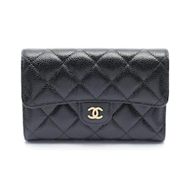 Chanel-Portefeuille pliant à trois volets Chanel Matelassé-Noir