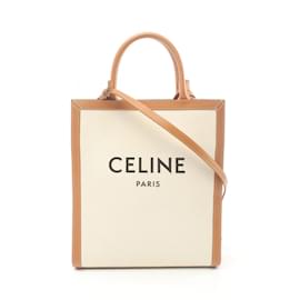 Céline-Celine Kleine vertikale Cabas-Tasche-Braun,Weiß