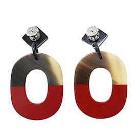 Hermès-Boucles d'oreilles clous bicolores marron et rouge Hermes-Marron,Rouge